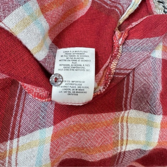 Anthropologie Akemi + Kin Women Size Small Red Lucie Plaid Long Sleeve Tunic Top - Picture 8 of 9